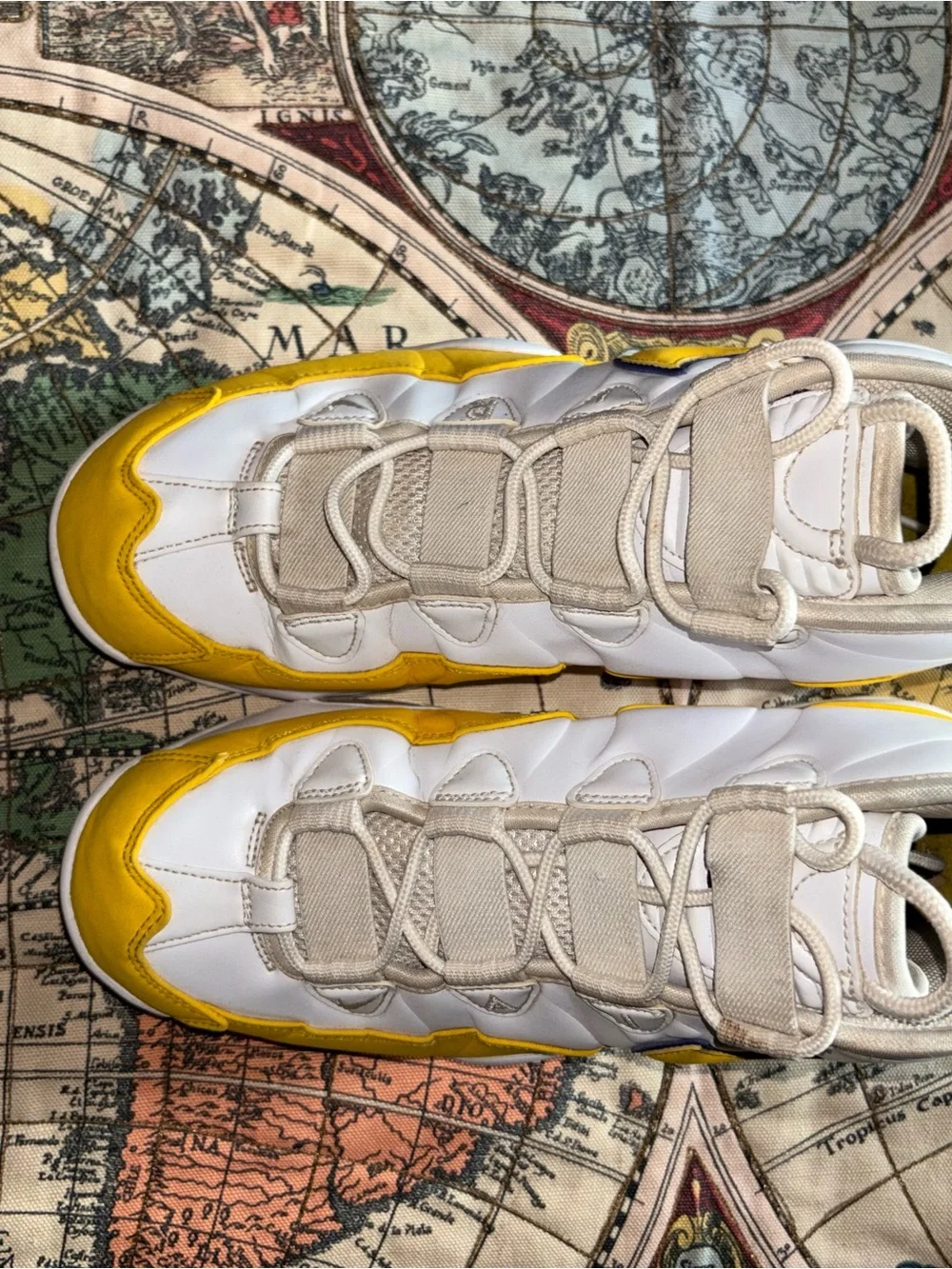 Nike  White and Yellow High-Top Sneakers with Purple Swoosh